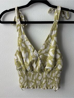 URBAN Romantics Olive Green Floral Tie-Shoulder Crop Top